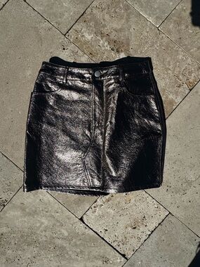 NWOT Faux Leather Mini Skirt - Gold/Black